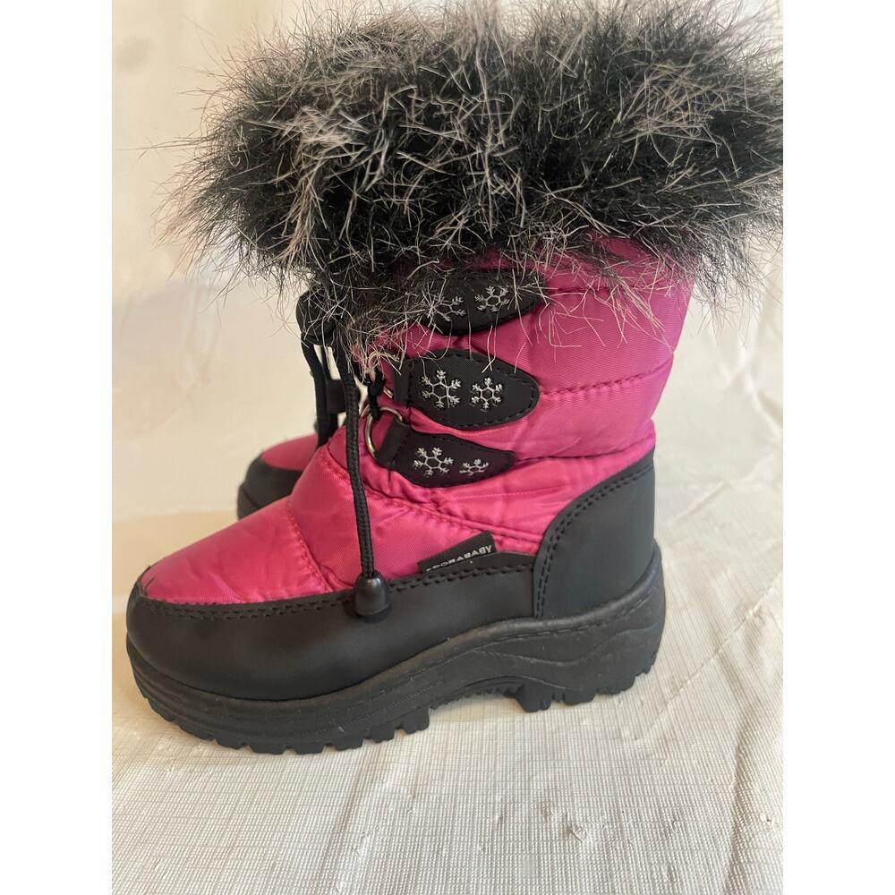 Girl's Toddler Size 10 Snow Winter Boots EUC Pink Black Adorababy - Picture 2 of 6